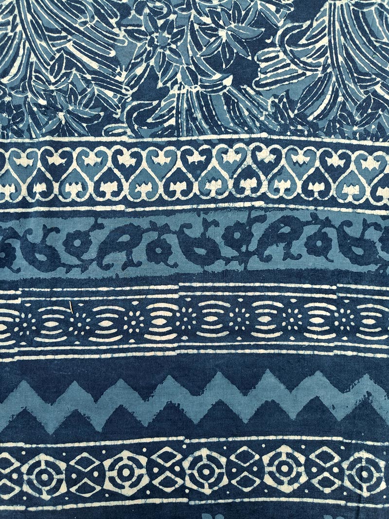 Indigo Illusion - Hand Block Print Mulmul Cotton Bagru Saree