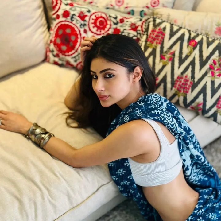 Indigo Neelam - Mulmul Cotton Pre-stitched Ready to Wear Saree with Pocket