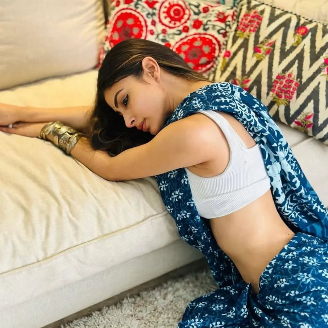 Indigo Neelam - Mulmul Cotton Pre-stitched Ready to Wear Saree with Pocket