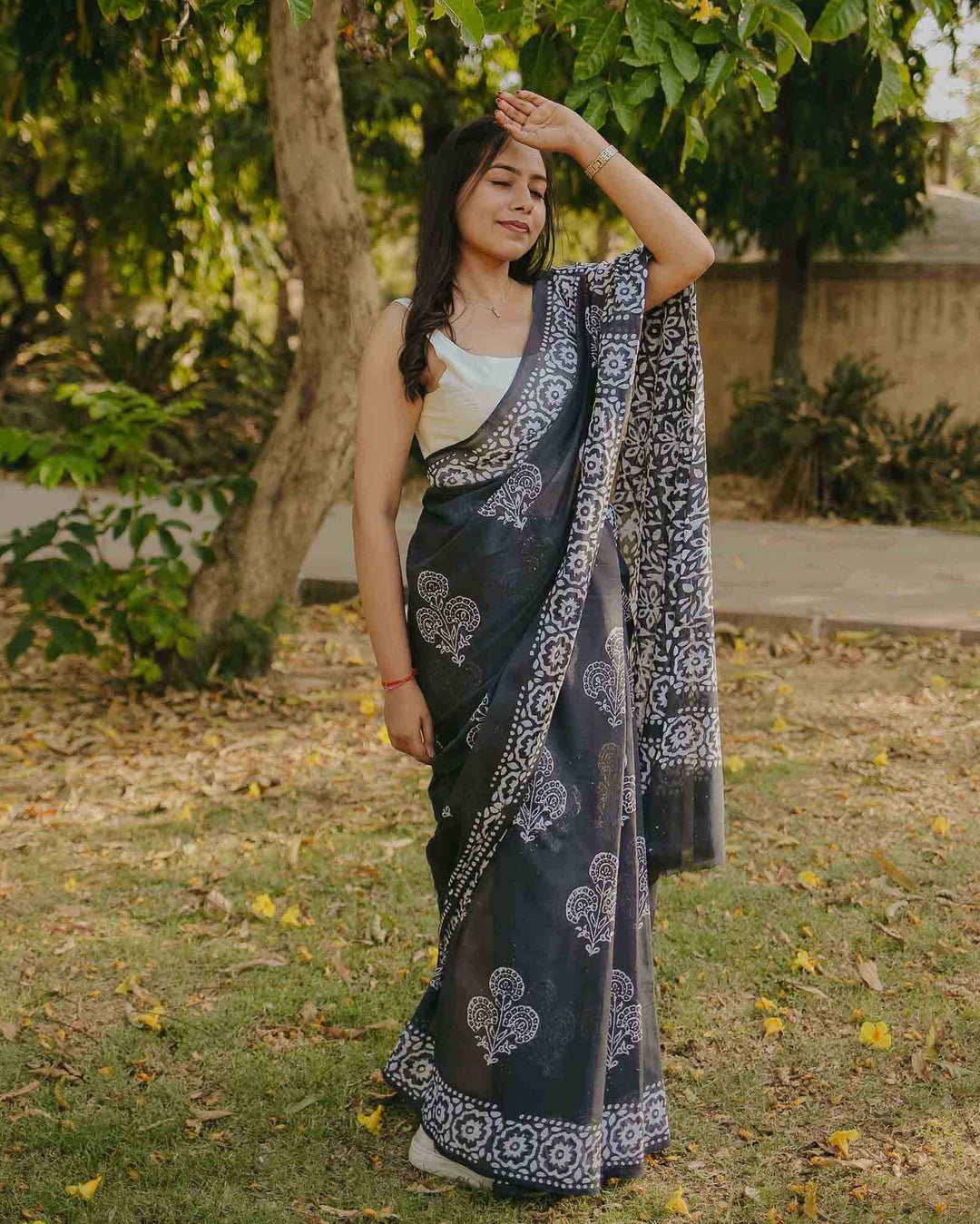 Charcoal - Grey Batik Pure Mulmul Cotton Saree