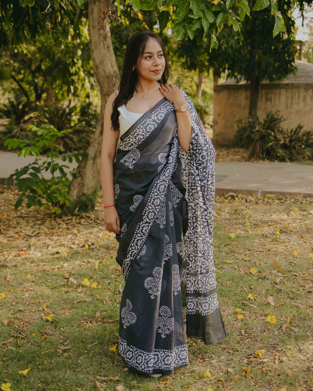 Charcoal - Grey Batik Pure Mulmul Cotton Saree