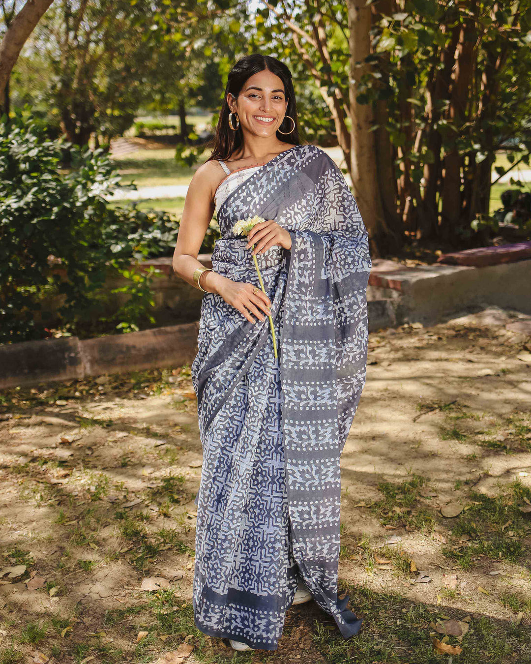 Smoke Pop - Grey Batik Pure Mulmul Cotton Saree
