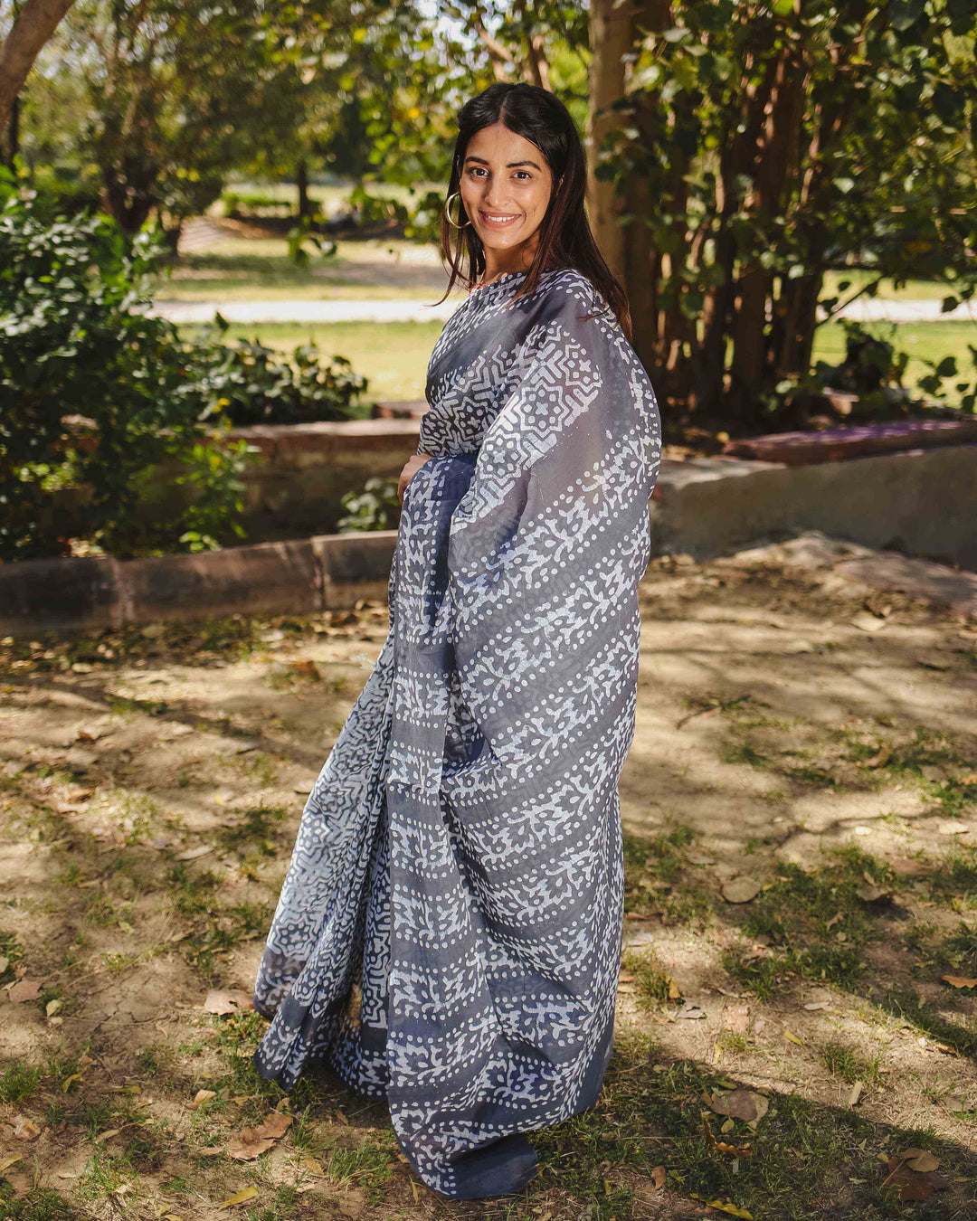 Smoke Pop - Grey Batik Pure Mulmul Cotton Saree