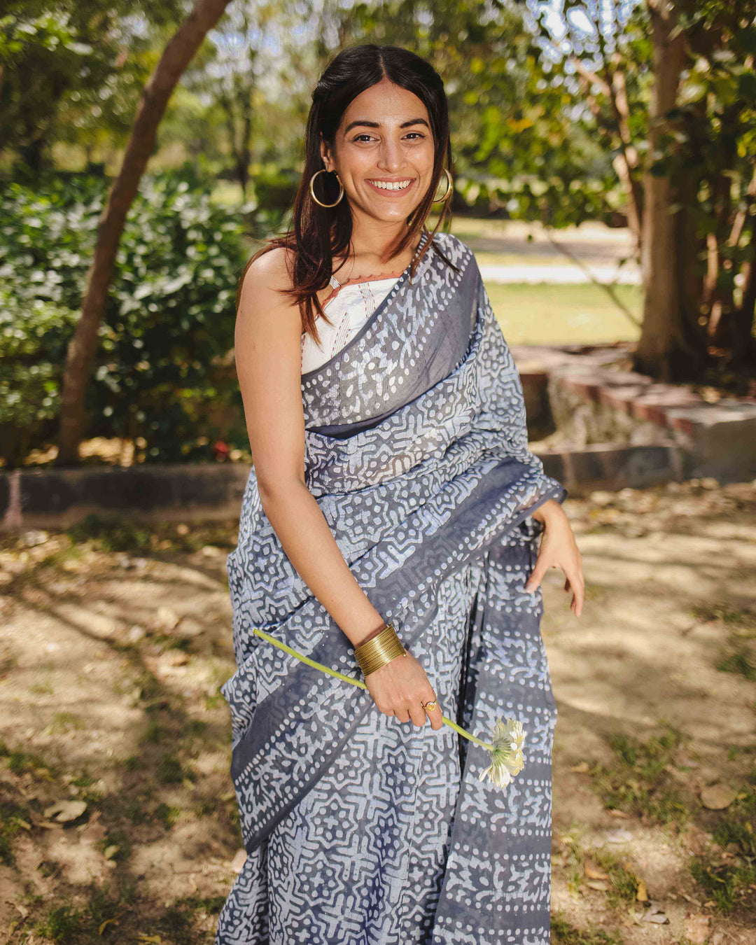 Smoke Pop - Grey Batik Pure Mulmul Cotton Saree