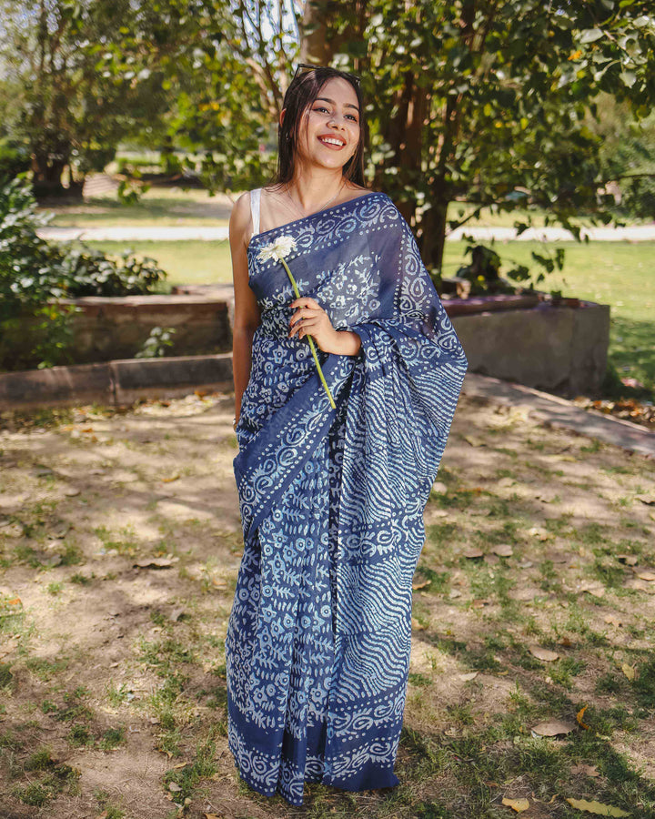 Midnight Blue - Batik Pure Mulmul Cotton Saree