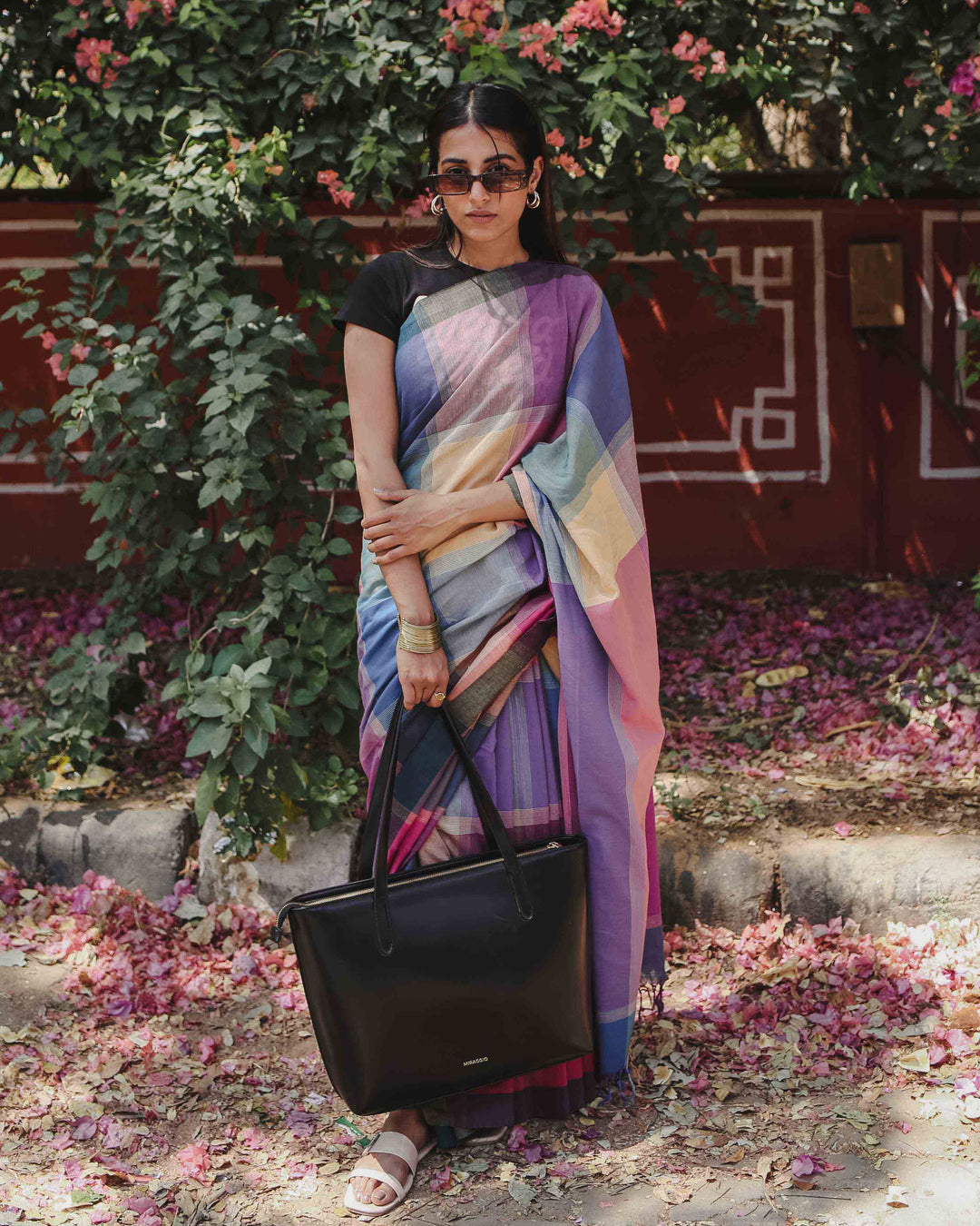 Power Play - Multicolour Checked Organic Cotton Pre-stitched Ready to Wear Saree with Pocket