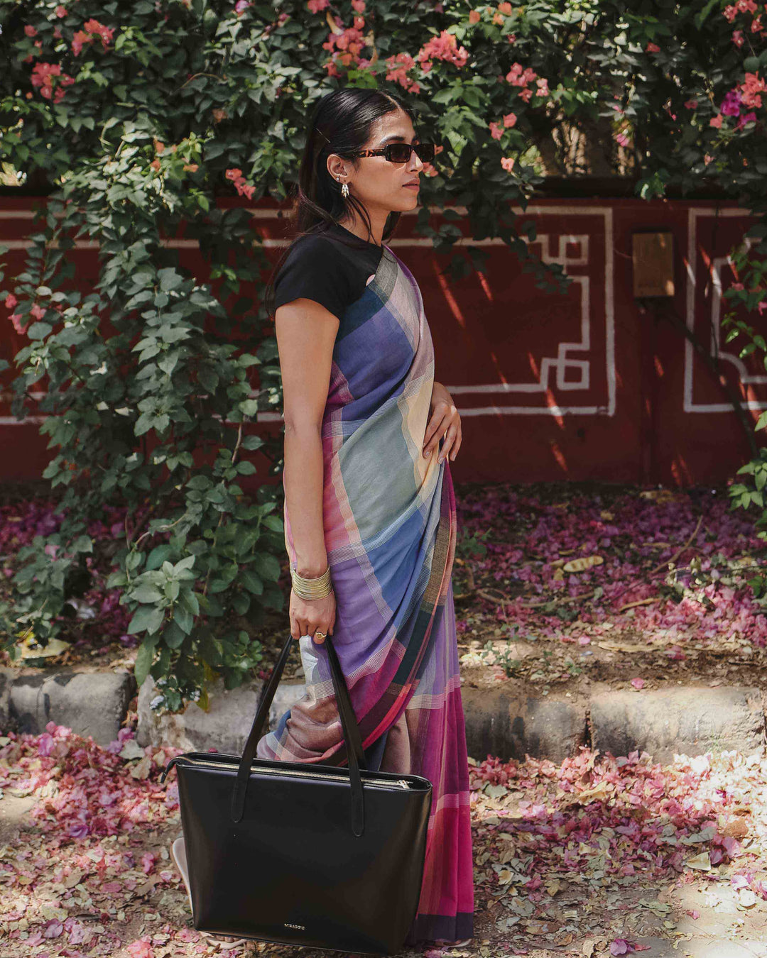 Power Play - Multicolour Checked Organic Cotton Pre-stitched Ready to Wear Saree with Pocket