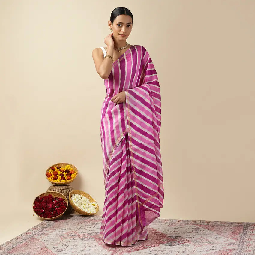 Purple Twist Leheriya Tie-dye Chanderi Silk saree