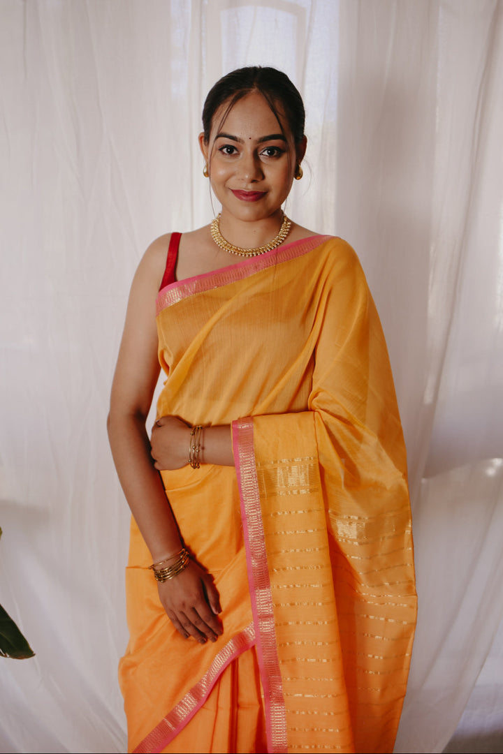 Yellow Pure Silk Cotton Maheshwari Saree