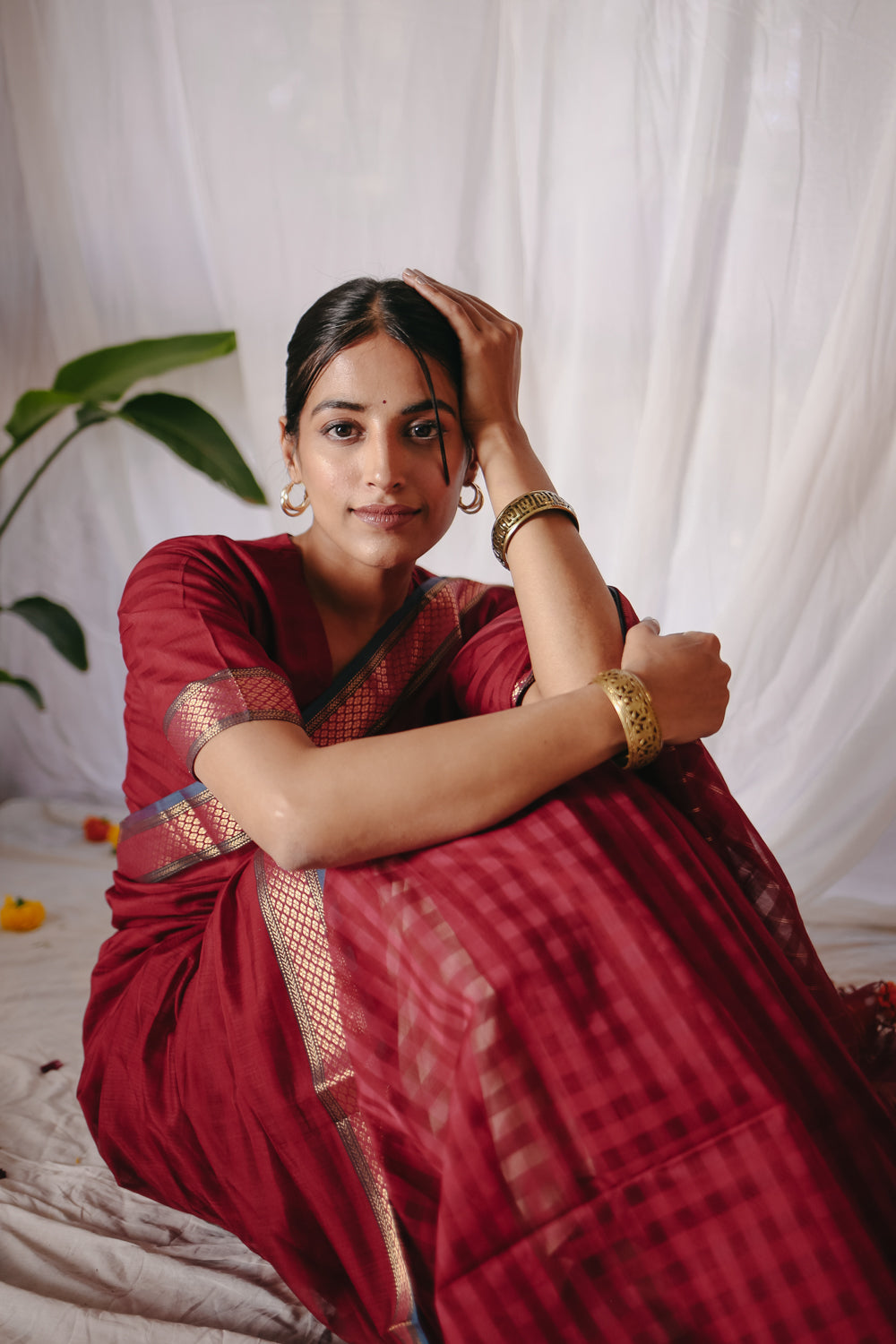 Red Pure Silk Cotton Maheshwari Saree