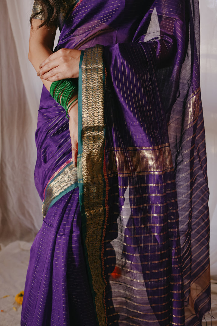 Dark Purple Pure Silk Cotton Maheshwari Saree