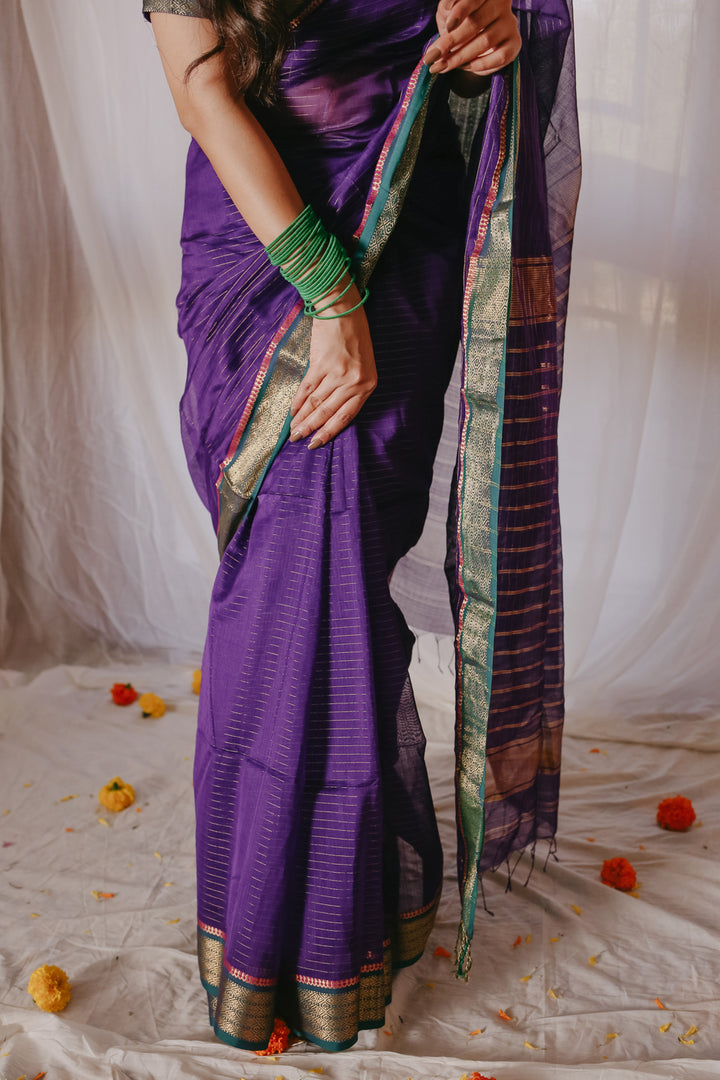 Dark Purple Pure Silk Cotton Maheshwari Saree