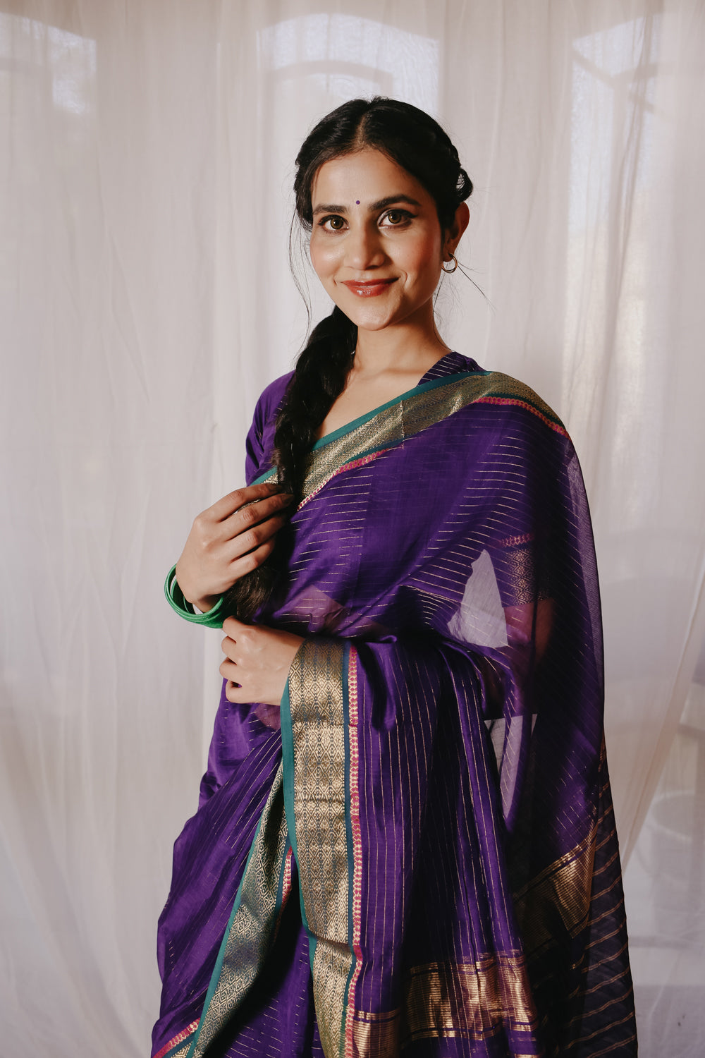 Dark Purple Pure Silk Cotton Maheshwari Saree
