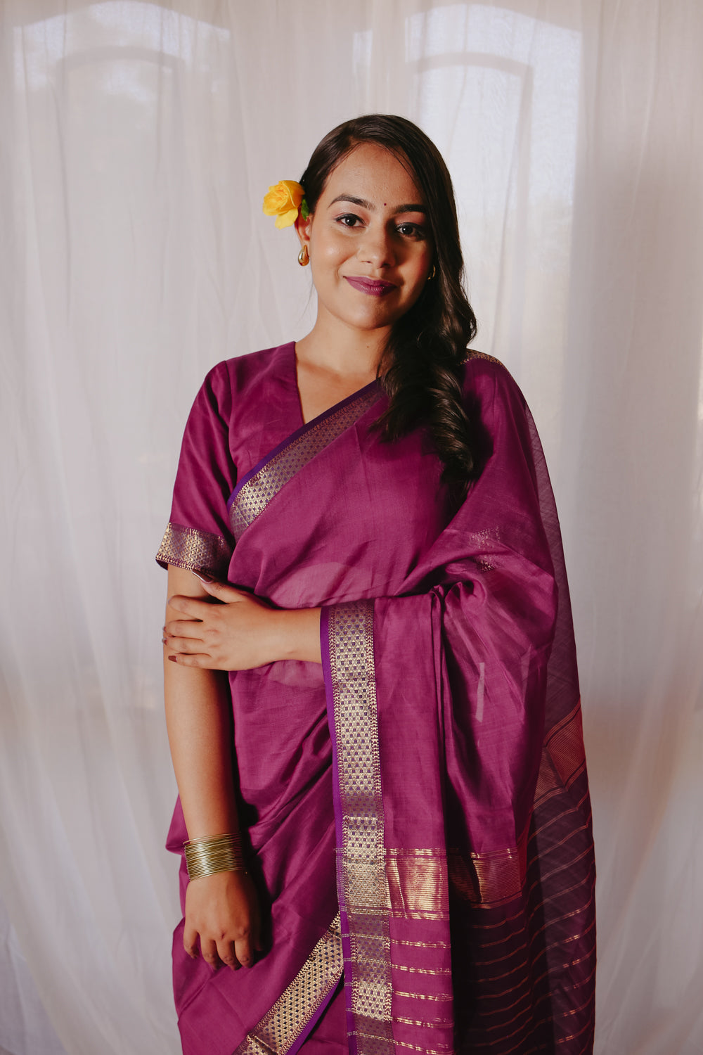 Magenta Pure Silk Cotton Maheshwari Saree