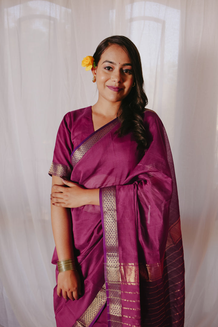 Magenta Pure Silk Cotton Maheshwari Saree
