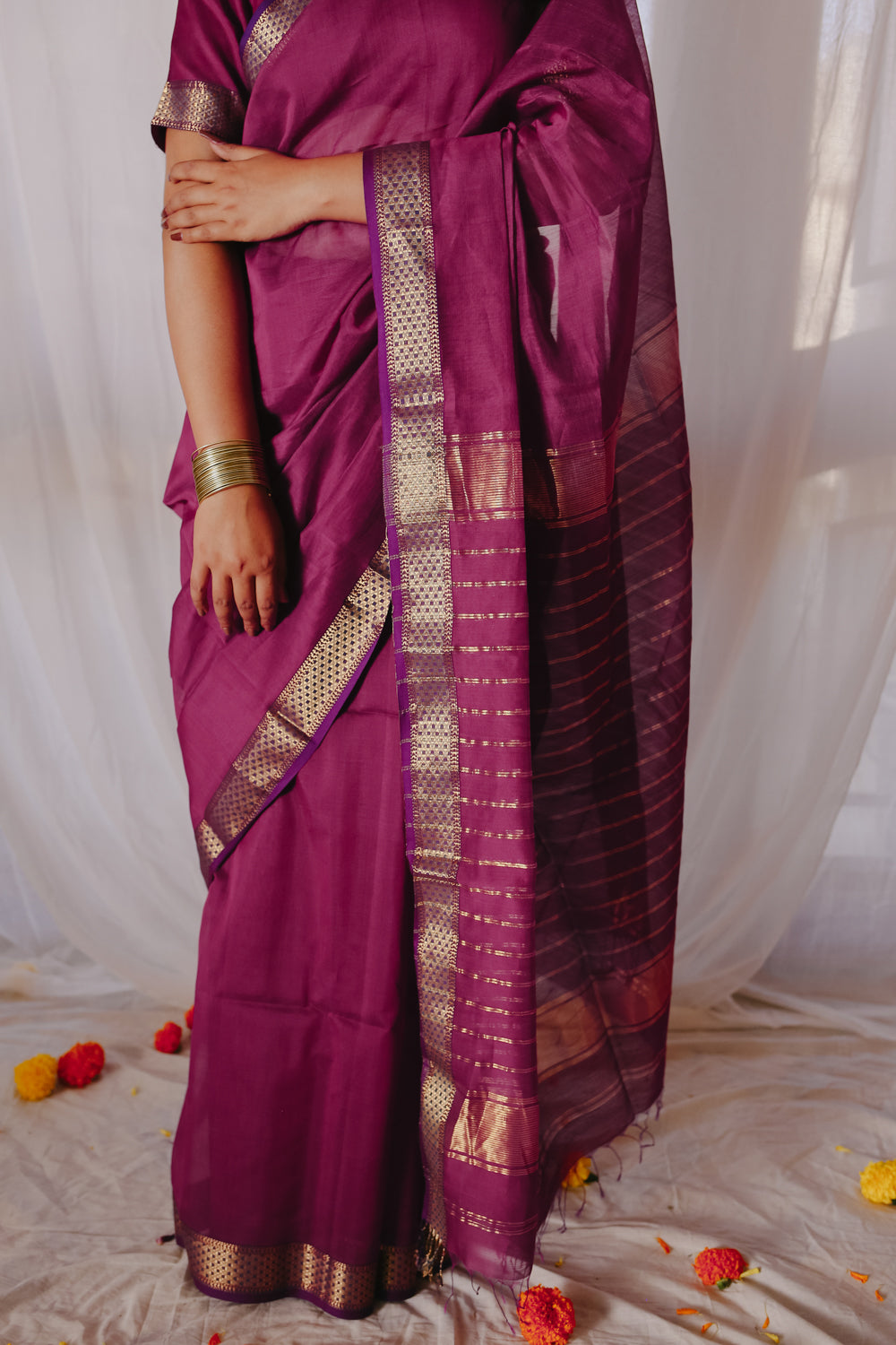 Magenta Pure Silk Cotton Maheshwari Saree