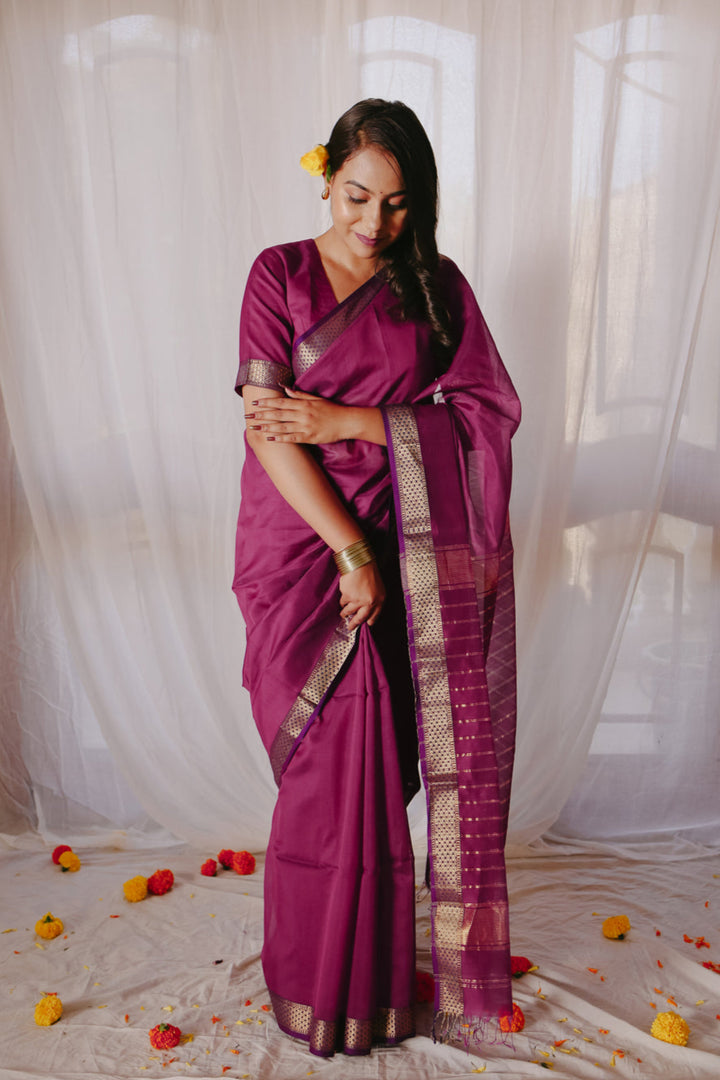 Magenta Pure Silk Cotton Maheshwari Saree