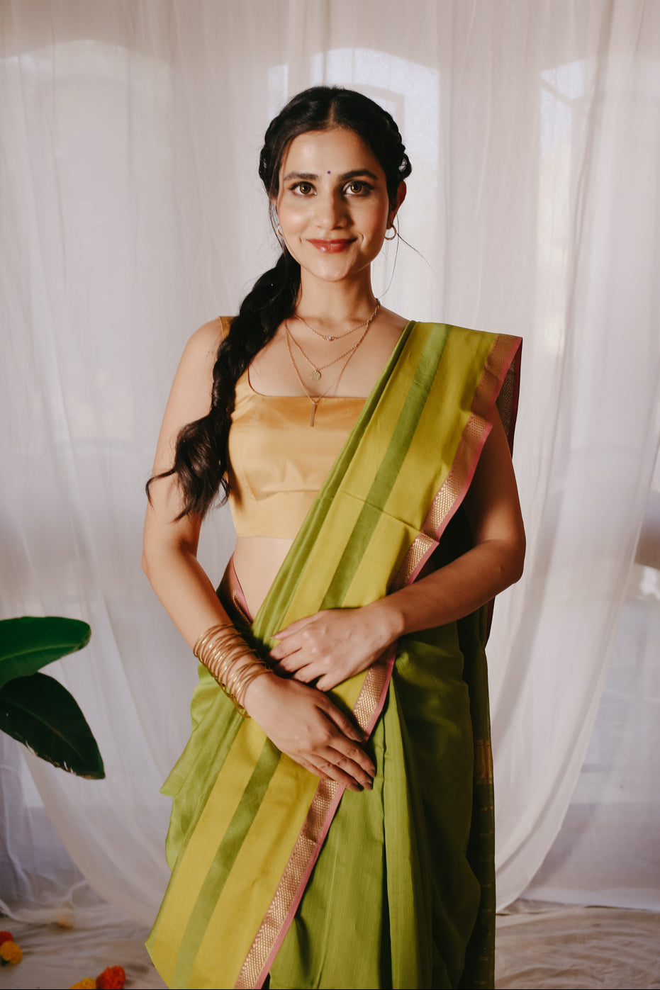 Green Pure Silk Cotton Maheshwari Saree