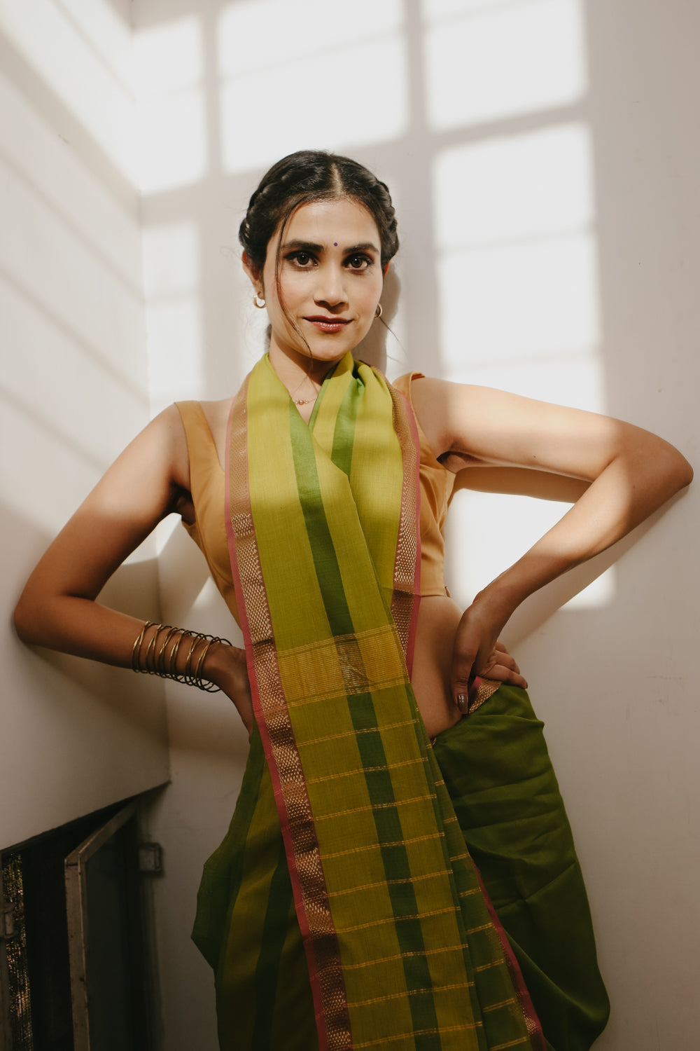 Green Pure Silk Cotton Maheshwari Saree