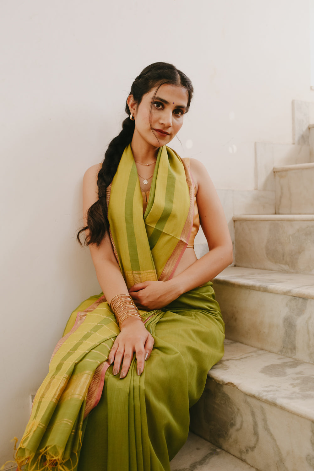 Green Pure Silk Cotton Maheshwari Saree