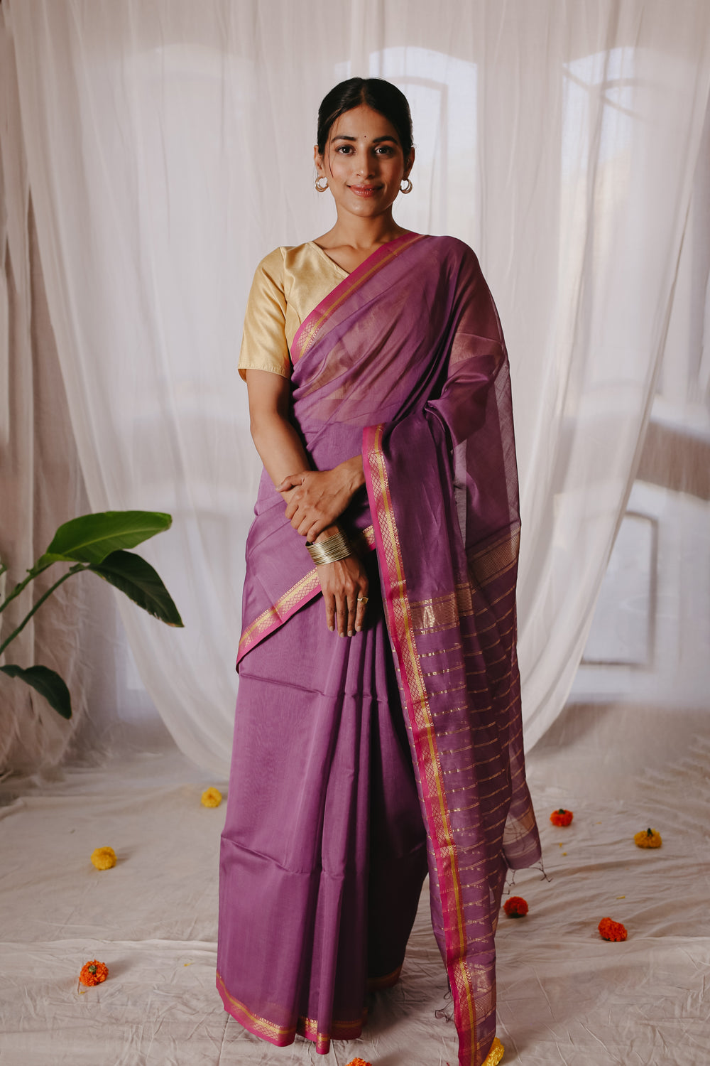 Light purple Pure Silk Cotton Maheshwari Saree
