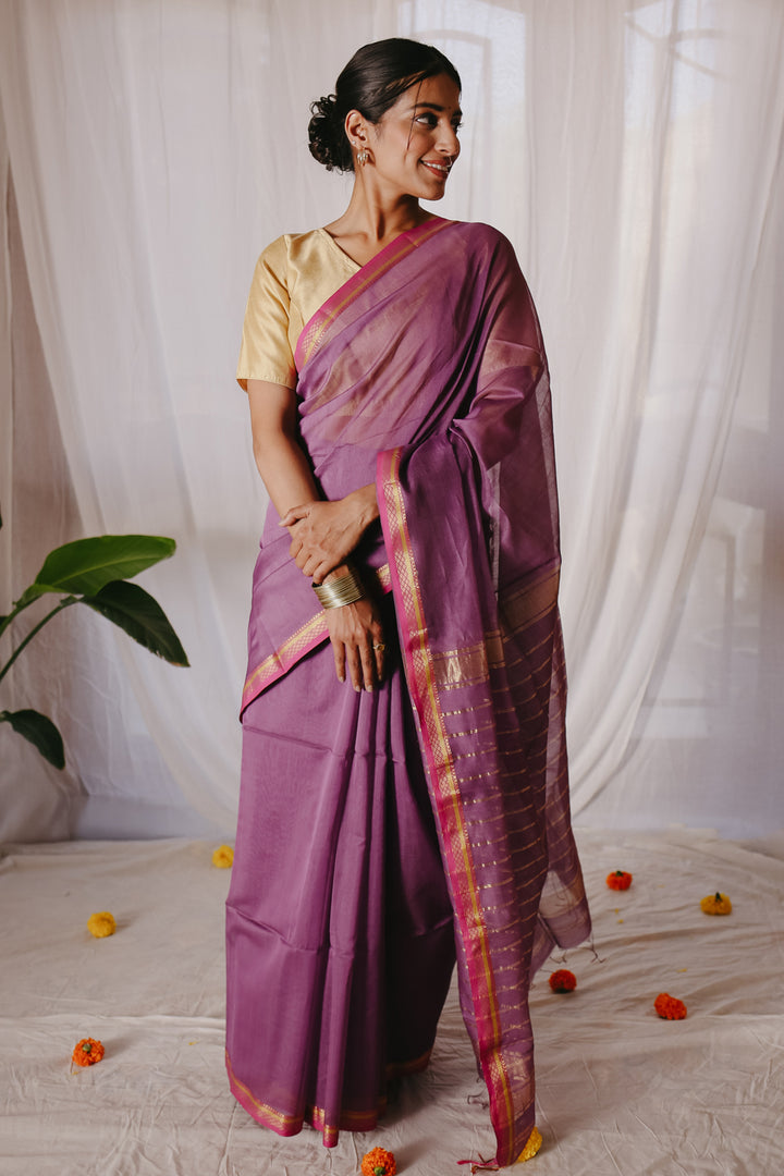 Light purple Pure Silk Cotton Maheshwari Saree