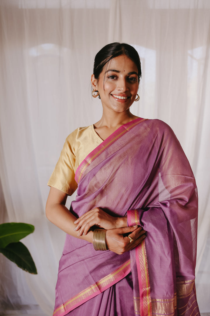 Light purple Pure Silk Cotton Maheshwari Saree