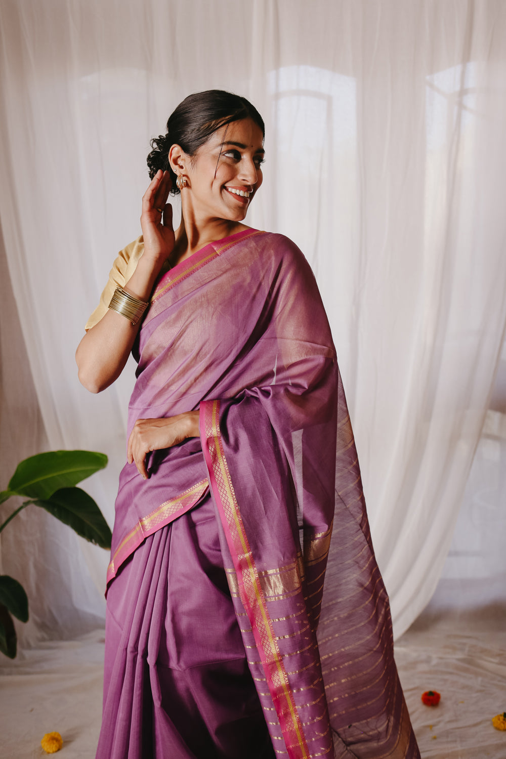 Light purple Pure Silk Cotton Maheshwari Saree