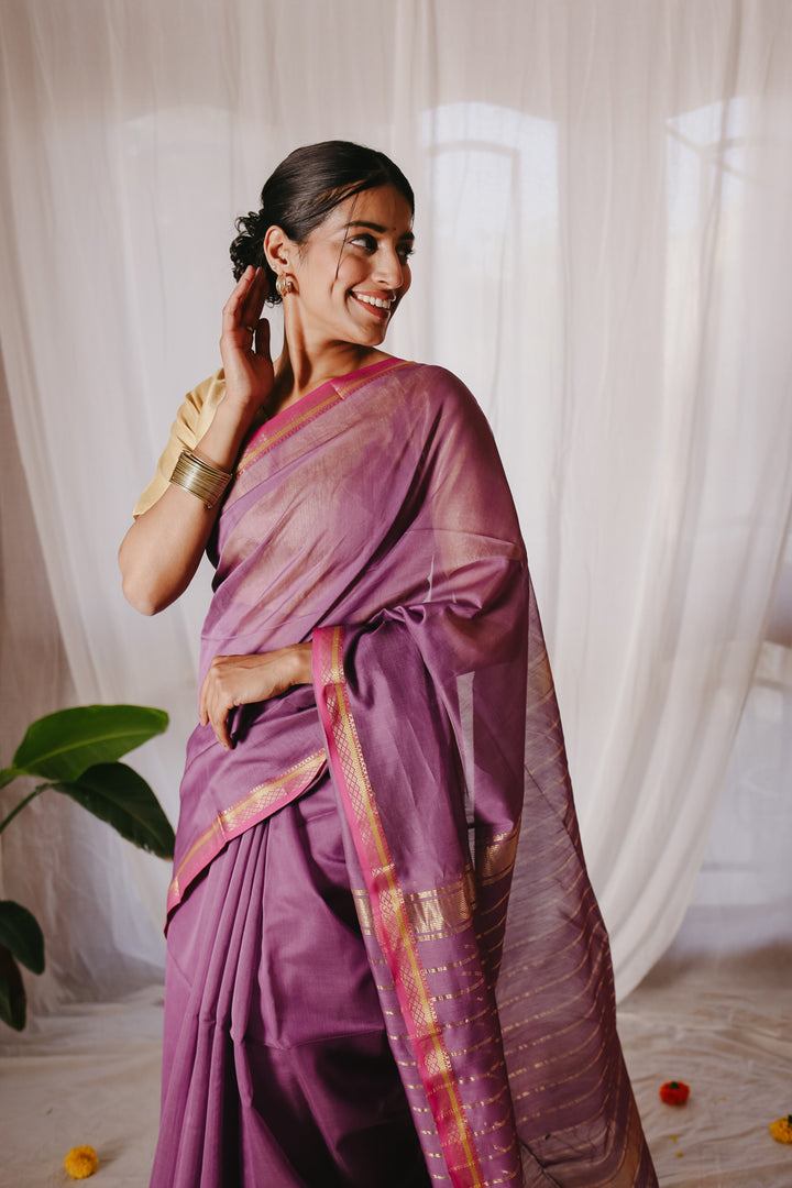 Light purple Pure Silk Cotton Maheshwari Saree