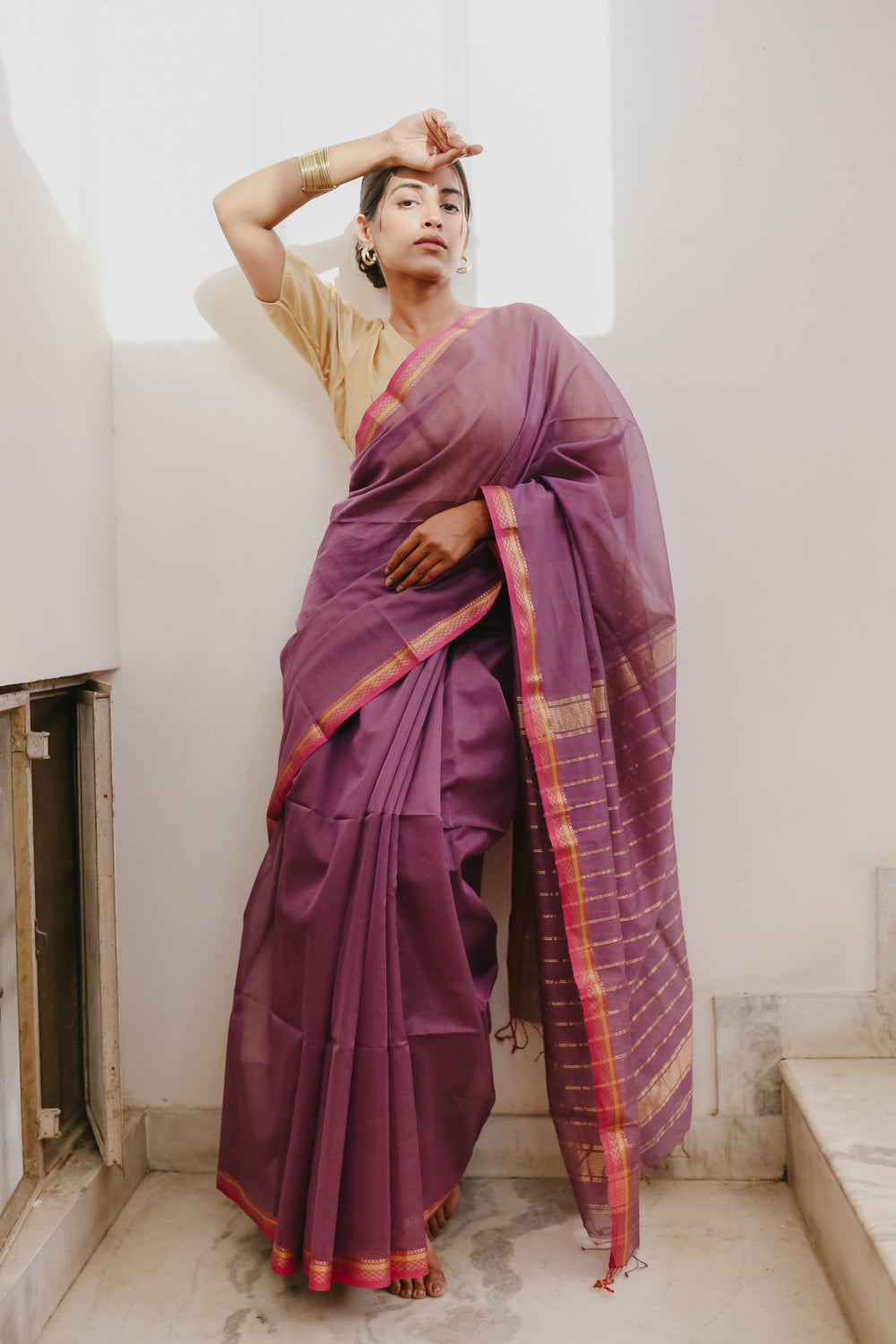 Light purple Pure Silk Cotton Maheshwari Saree