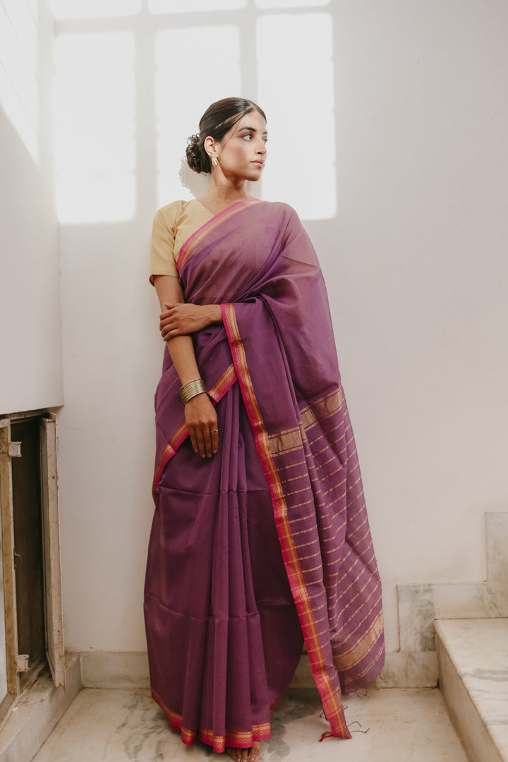 Light purple Pure Silk Cotton Maheshwari Saree