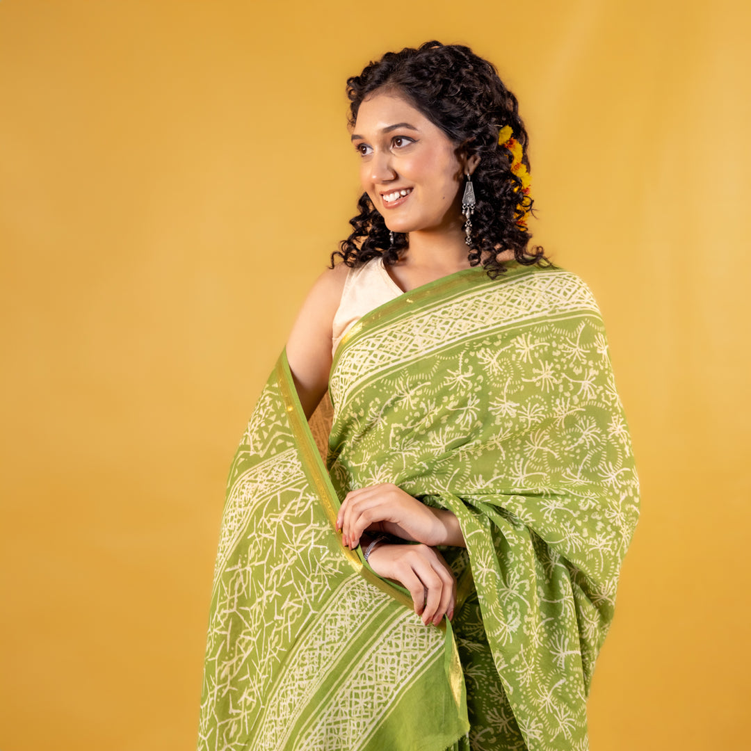 Pallavi Block Printed Saree with Zari border