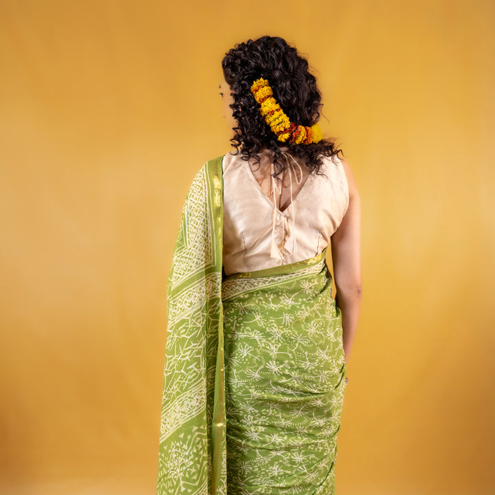 Pallavi Block Printed Saree with Zari border