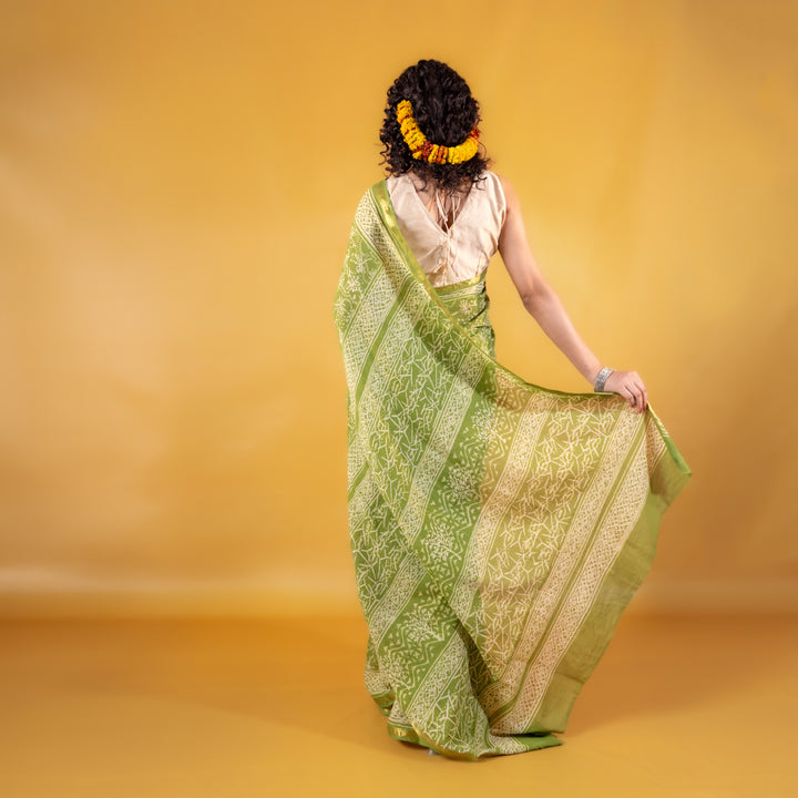 Pallavi Block Printed Saree with Zari border