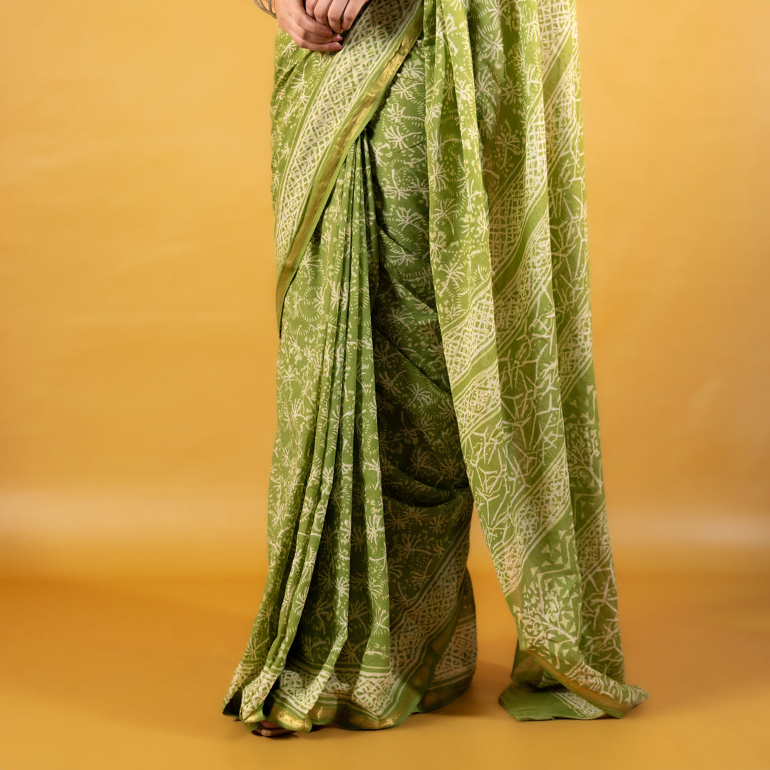 Pallavi Block Printed Saree with Zari border