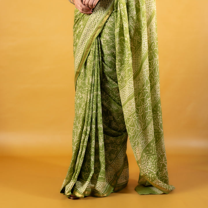 Pallavi Block Printed Saree with Zari border