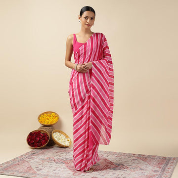 Rani Pink Leheriya Tie-dye Mulmul Cotton saree
