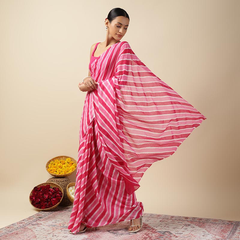 Rani Pink Leheriya Tie-dye Mulmul Cotton saree