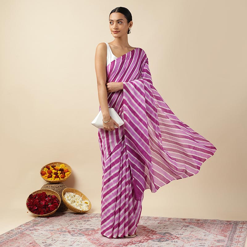 Purple Twist Leheriya Tie-dye Mulmul Cotton saree