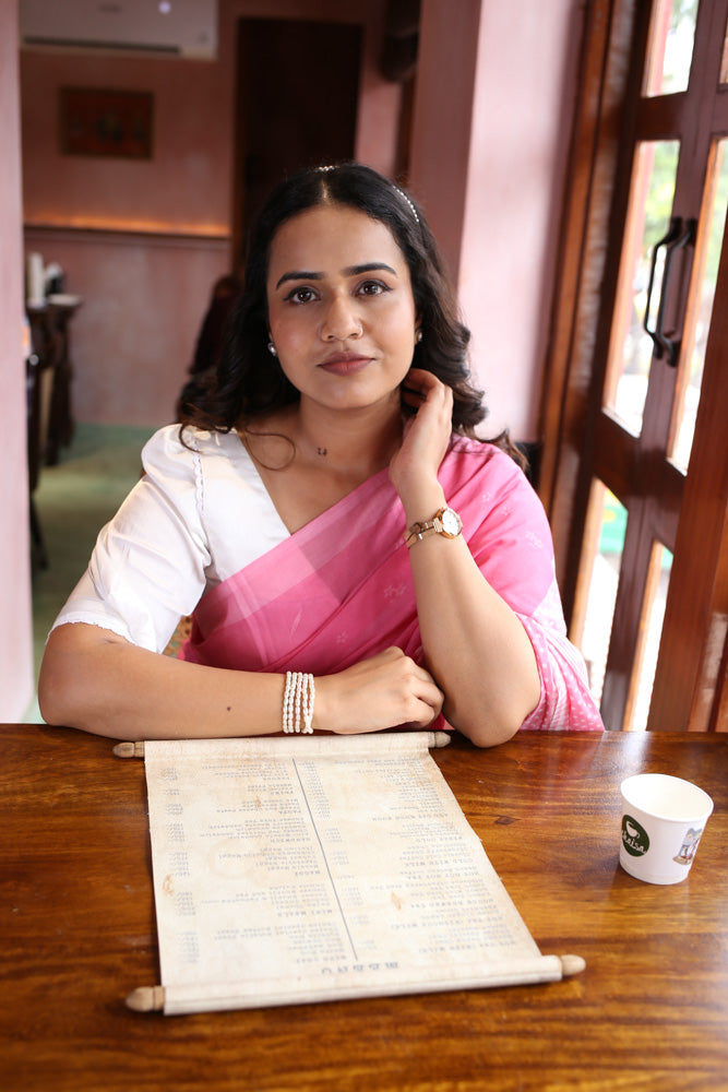 Rose-tinted memories Printed Mulmul Cotton Pre-stitched Ready to Wear Saree with Pocket