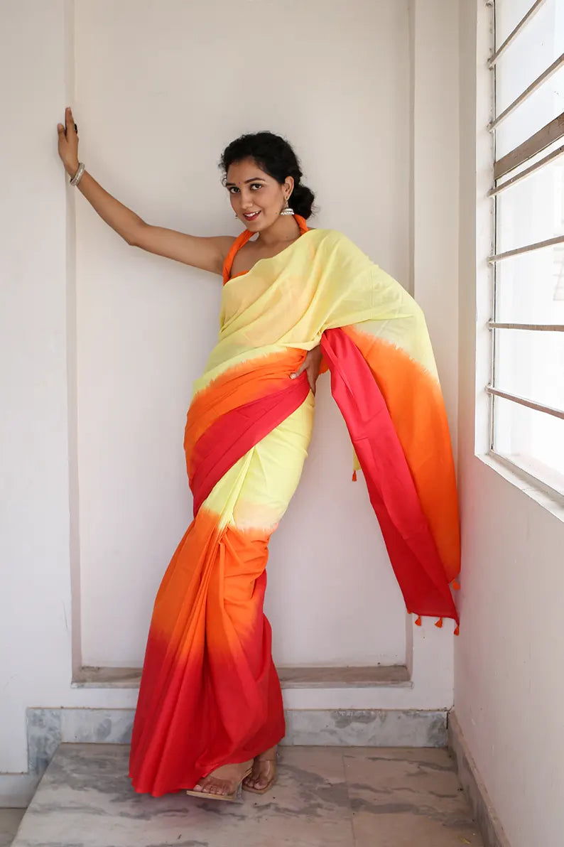 Sherbet Chic - Hand Dyed Mulmul Cotton Saree