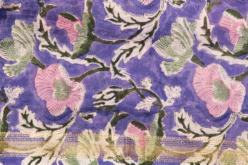 Purple pop - Maheshwari Silk Cotton Hand Block Print Unstitched Suit Set