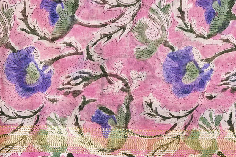 Pink Pop - Maheshwari Silk Cotton Hand Block Print Unstitched Suit Set