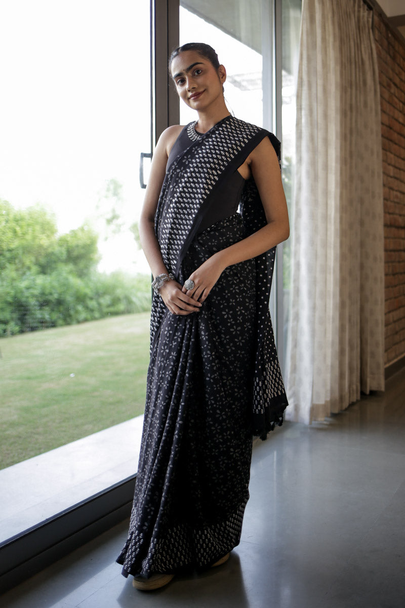 Luna Hand Block Print Mulmul Cotton Saree