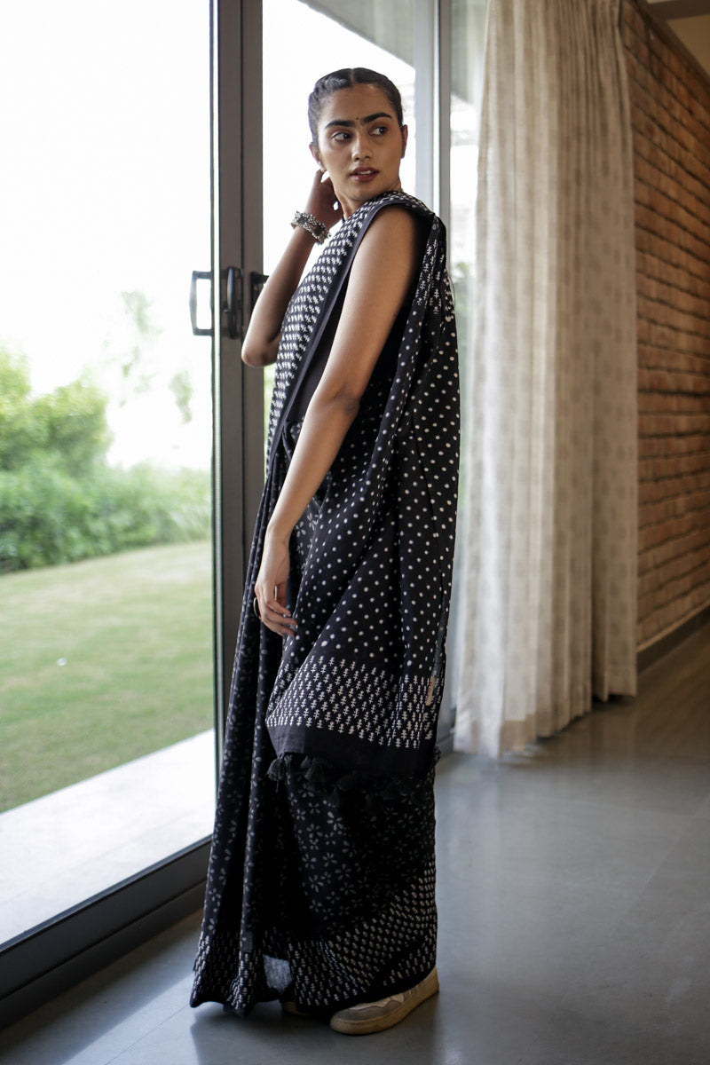 Luna Hand Block Print Mulmul Cotton Saree