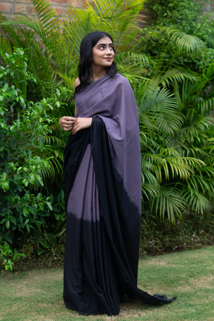 Night Sky Ombre Hand Dyed Mulmul Cotton Pre-stitched Ready to Wear Saree with Pocket