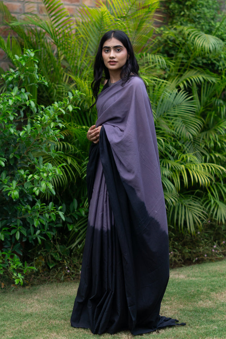 Night Sky Ombre Hand Dyed Mulmul Cotton Pre-stitched Ready to Wear Saree with Pocket