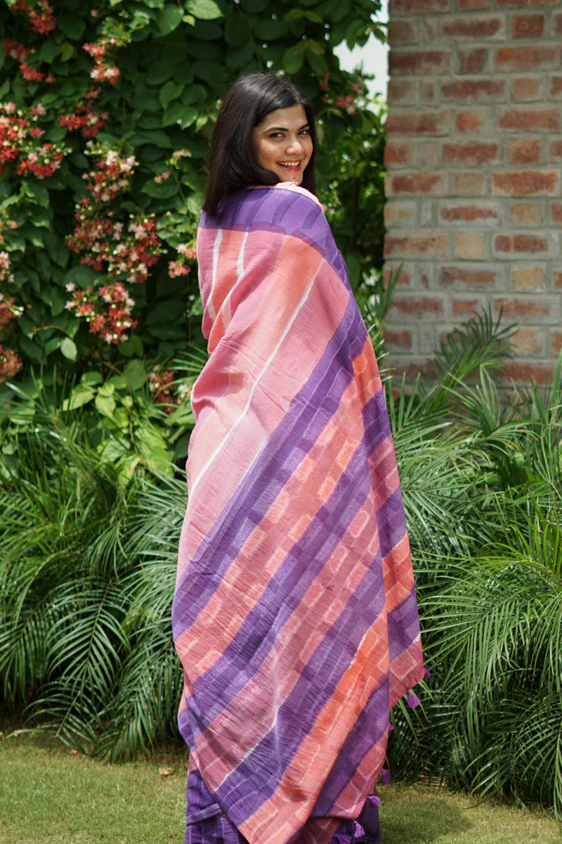 Raspberry Hand Dyed Mulmul Cotton Saree