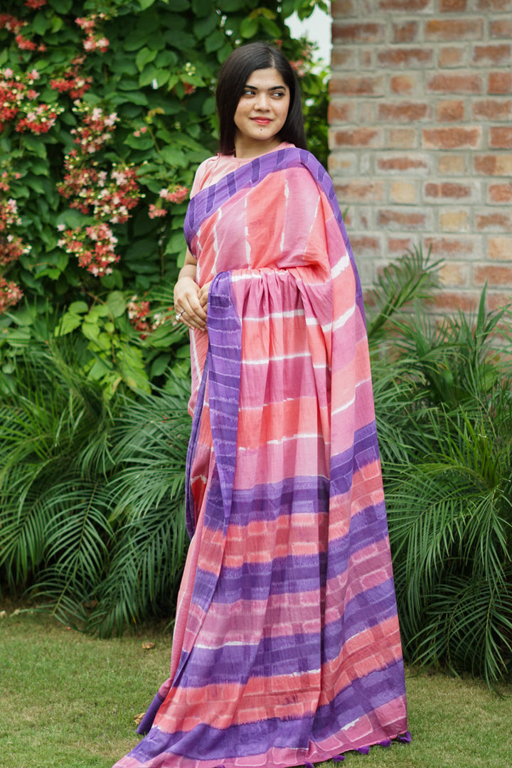 Raspberry Hand Dyed Mulmul Cotton Saree