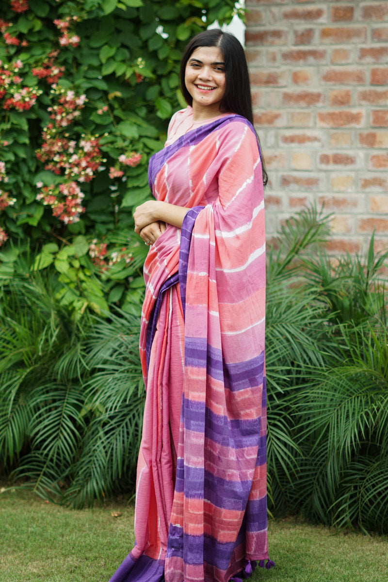 Raspberry Hand Dyed Mulmul Cotton Saree
